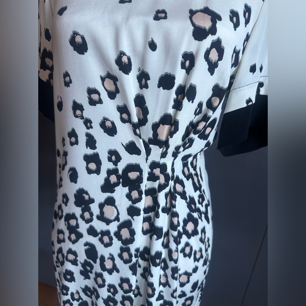 EUC. Size 6. Sea New York. Silk Cream, Black, and Tan Leopard-Print Midi Dress - Picture 9 of 16